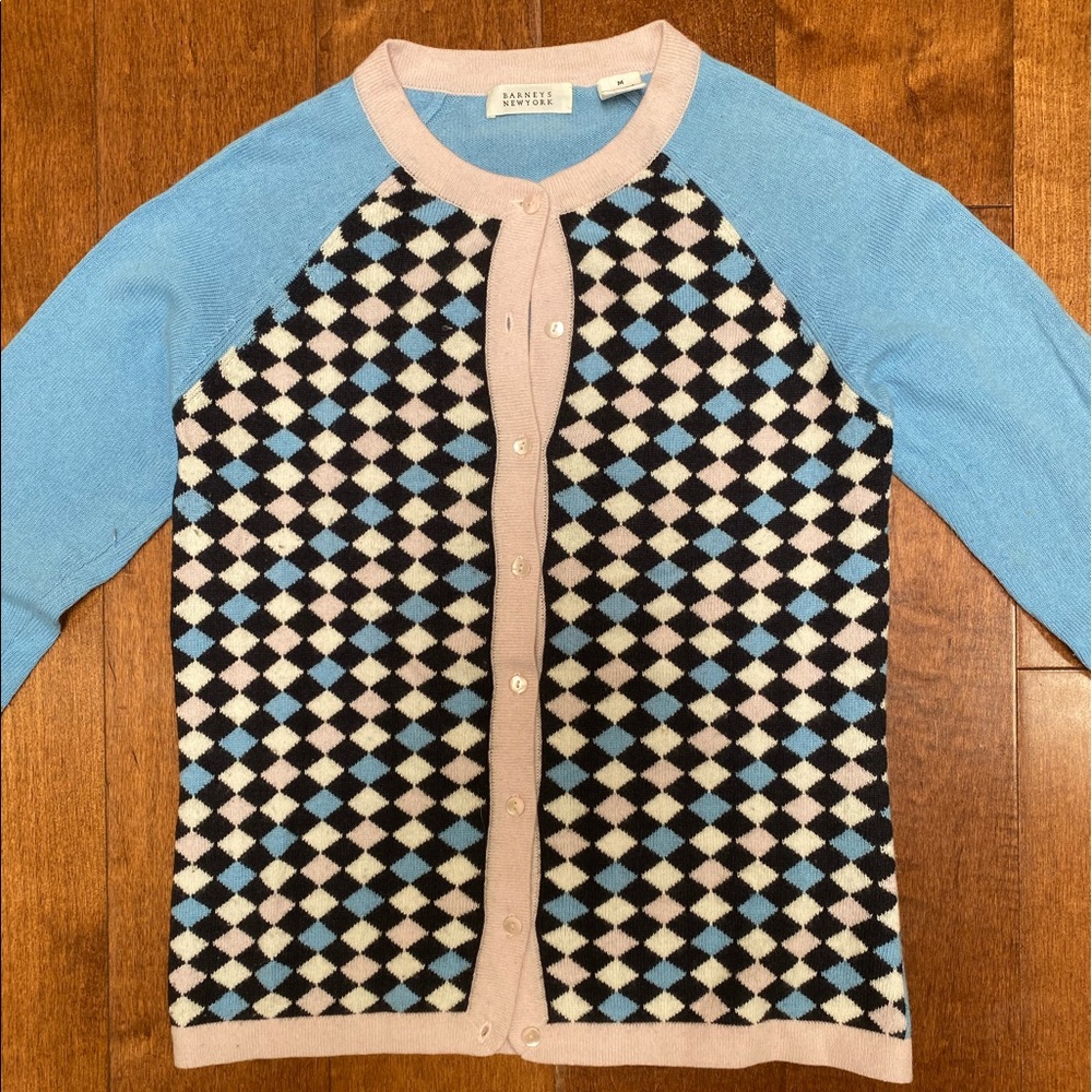 Barney’s New York Pink & Blue Checkered Cardigan